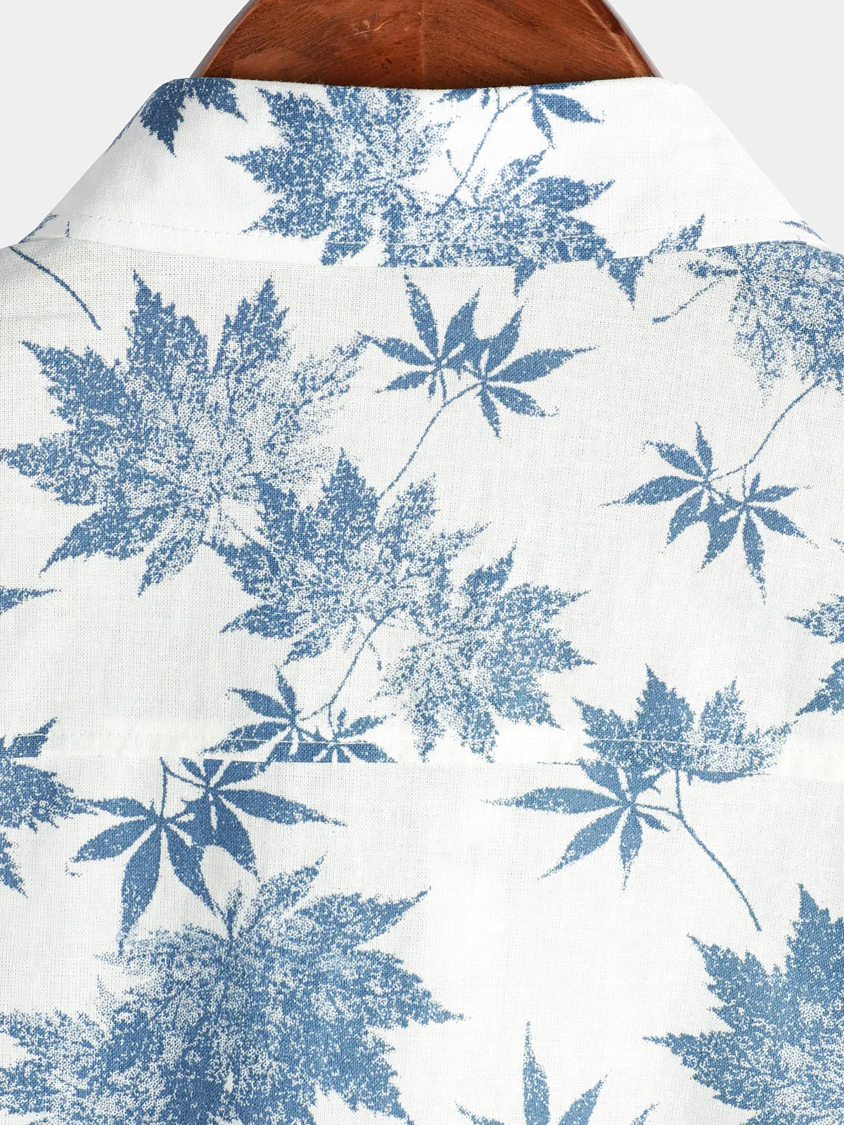 Men's Cotton Linen Maple Leaf Print Breathable Short Sleeve Shirt