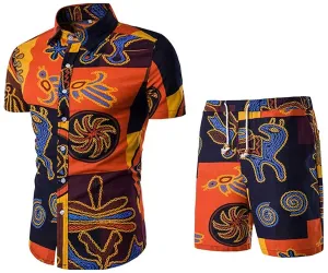 Men's Floral 2 Piece Tracksuit Short Sleeve Top and Shorts