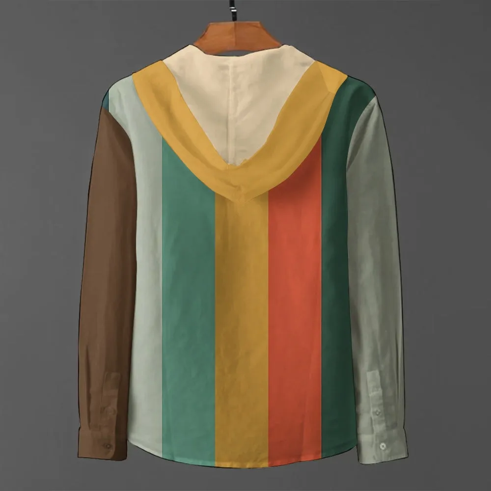 Men's Fun Cat Color Matching Art Printed Hooded Shirt 2408003245