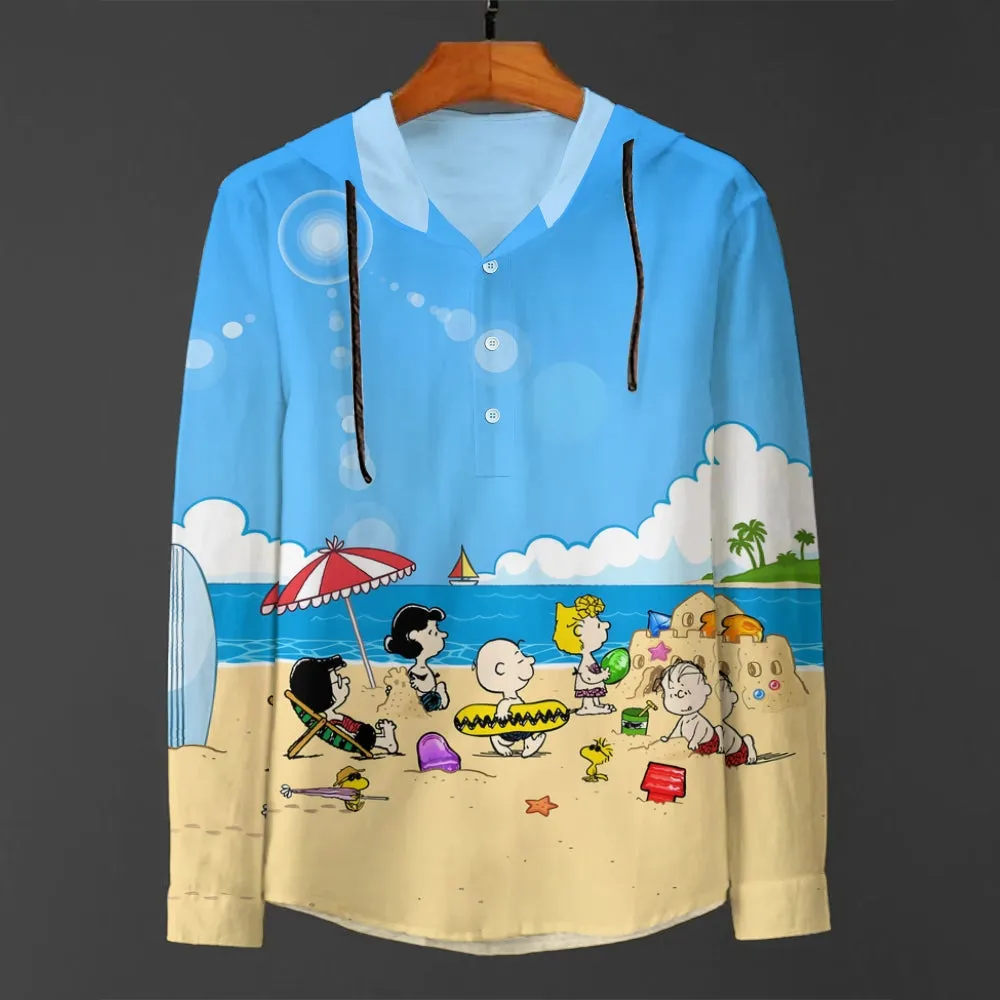 Men's Hawaiian holiday print hooded long-sleeved shirt 2408005915