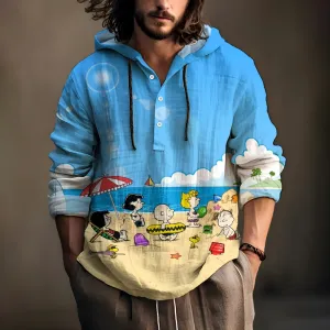 Men's Hawaiian holiday print hooded long-sleeved shirt 2408005915