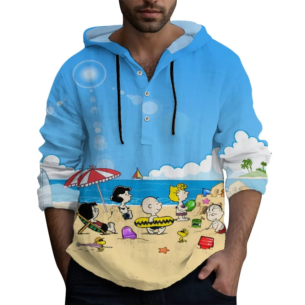 Men's Hawaiian holiday print hooded long-sleeved shirt 2408005915