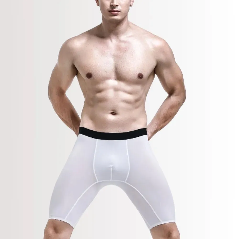 Men's Ice Silk Extended-length Boxer Briefs Up to Size XXL (3-Pack) -JEWYEE KM B301