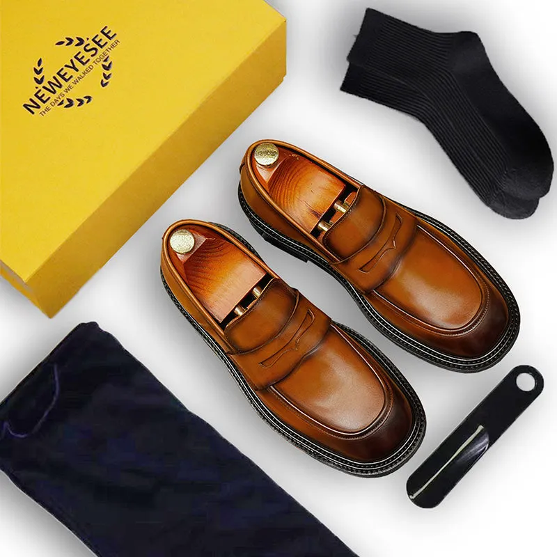 Men's Loafers - Gradient Leather & Reinforced Strap Design