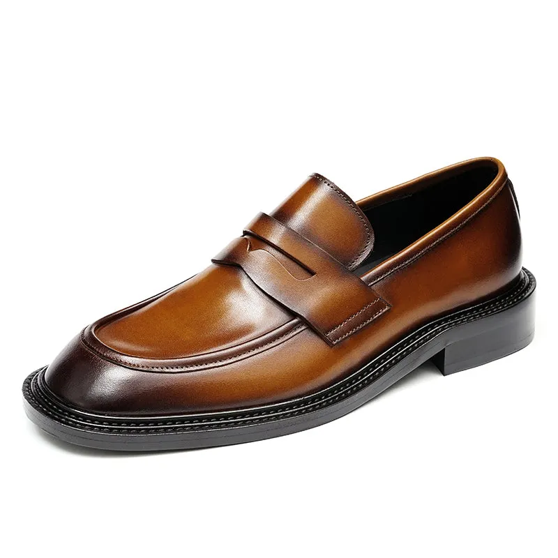 Men's Loafers - Gradient Leather & Reinforced Strap Design