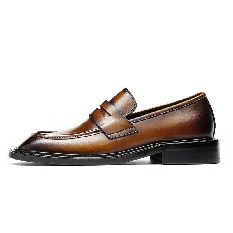 Men's Loafers - Gradient Leather & Reinforced Strap Design