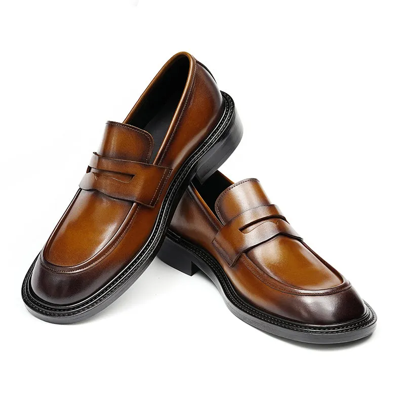Men's Loafers - Gradient Leather & Reinforced Strap Design
