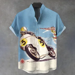 Men's Man Racing Motor Bike Art Print Casual Shirt 2410000997