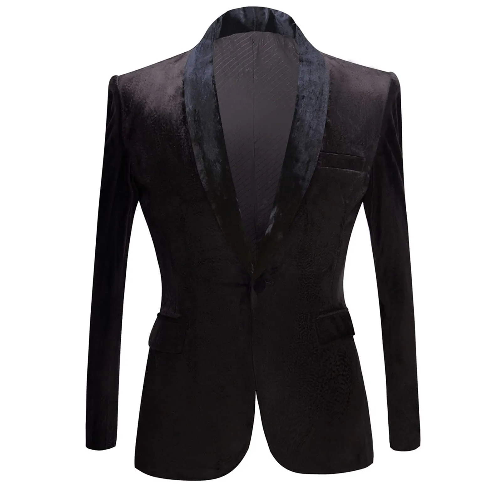 Men's Premium Velvet Blazer Jacket Slim Fit Solid Shawl Lapel Tuxedo Suit One Button Dinner Party Prom Sport Coat (Black,3X-Large)