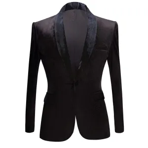 Men's Premium Velvet Blazer Jacket Slim Fit Solid Shawl Lapel Tuxedo Suit One Button Dinner Party Prom Sport Coat (Black,3X-Large)