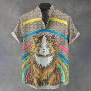 Men's Stand Collar Printed Short Sleeve Shirt 2409008656