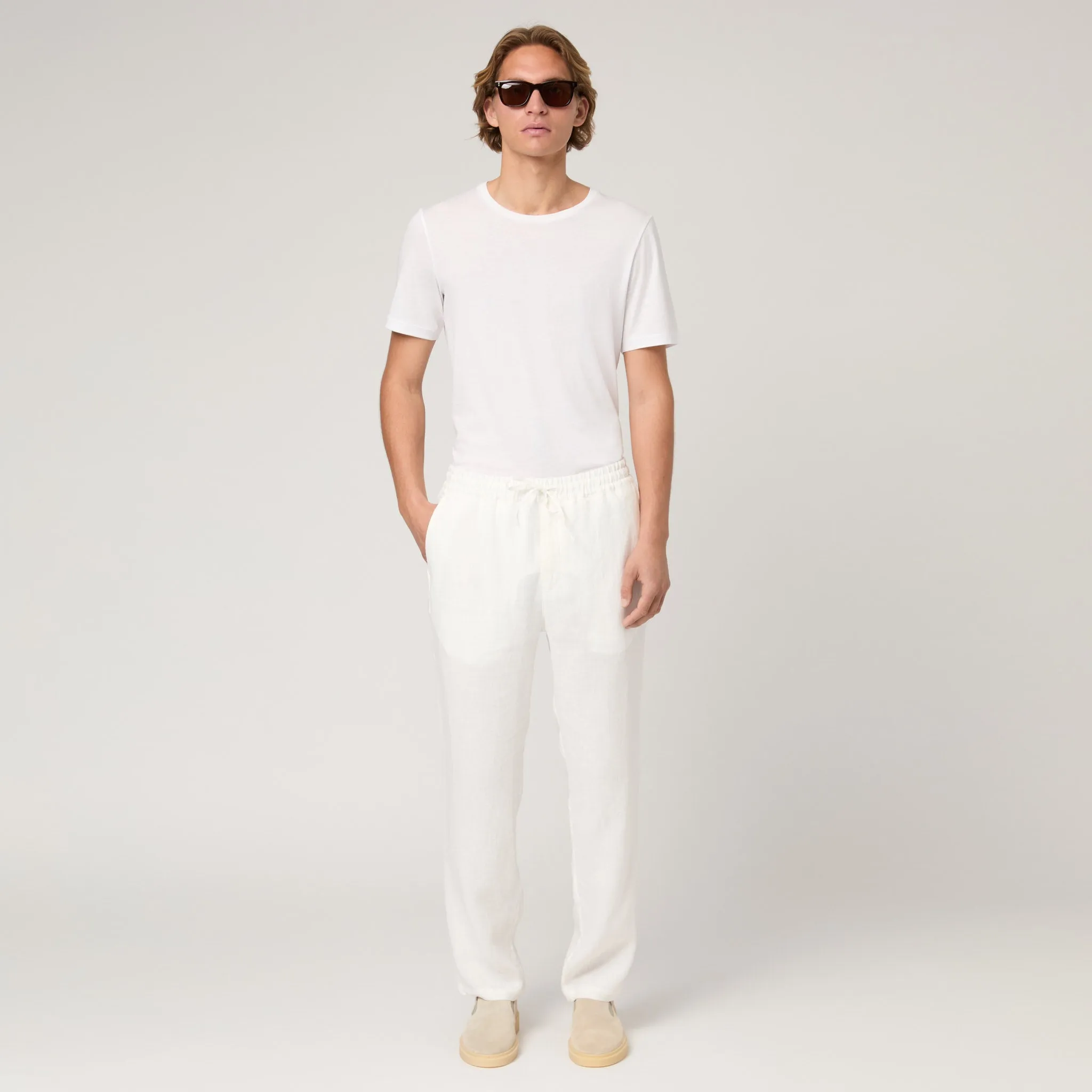 Men's Straight Leg Linen Drawstring Trousers