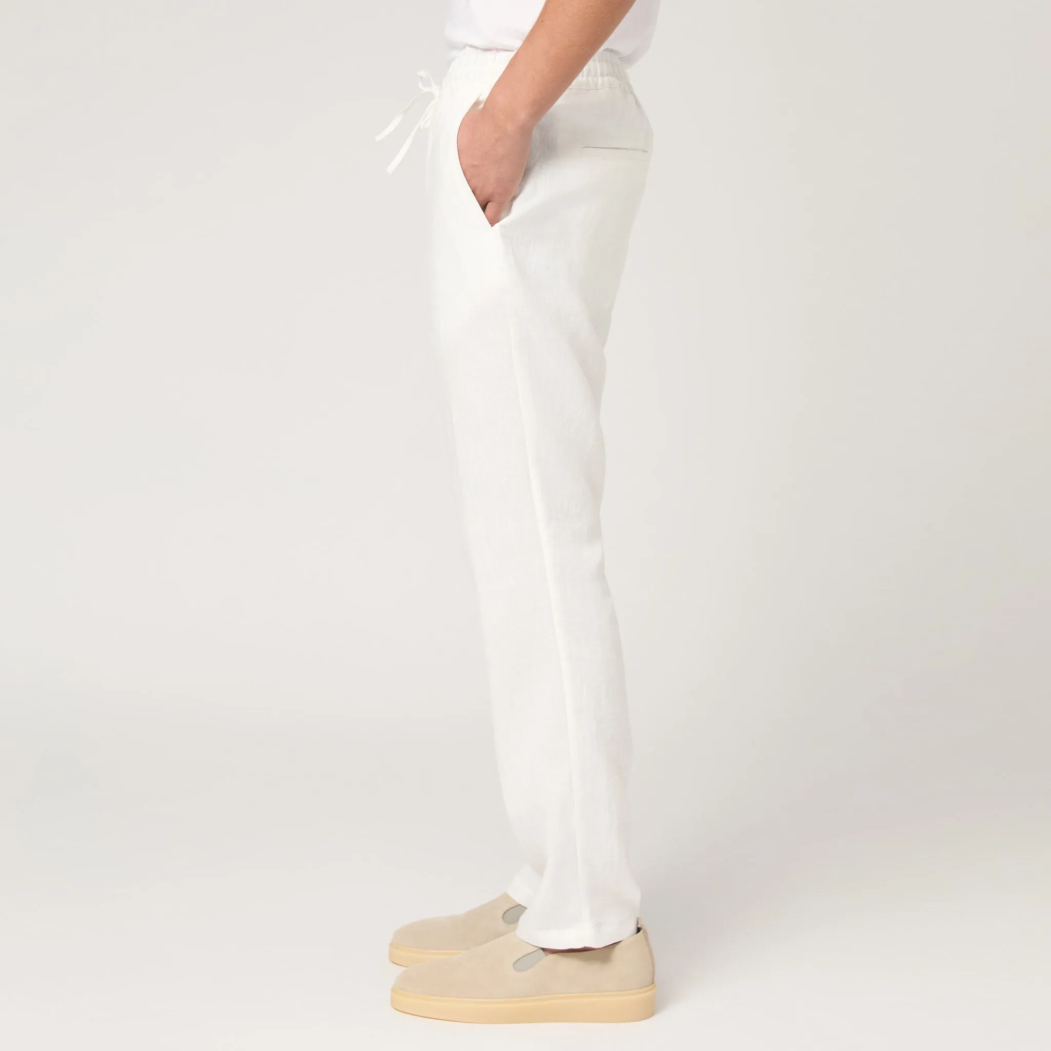 Men's Straight Leg Linen Drawstring Trousers