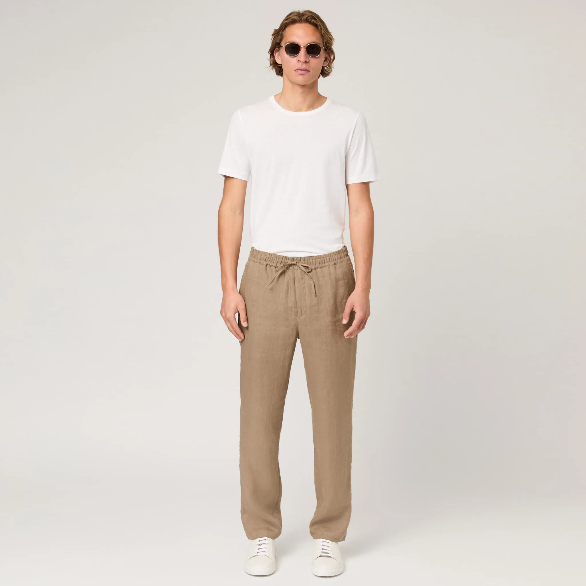 Men's Straight Leg Linen Drawstring Trousers