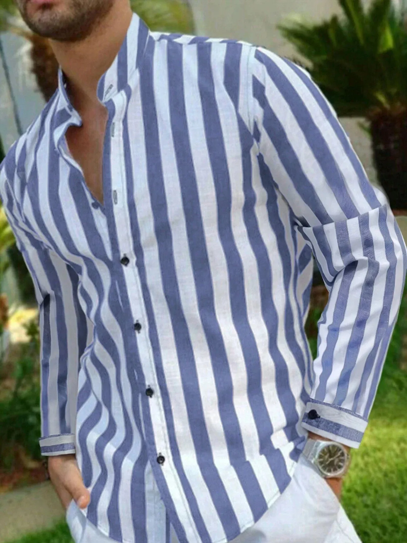Men's Striped Linen Long-Sleeve Shirt – Classic Button-Up with a Relaxed Fit for Casual & Smart Styling