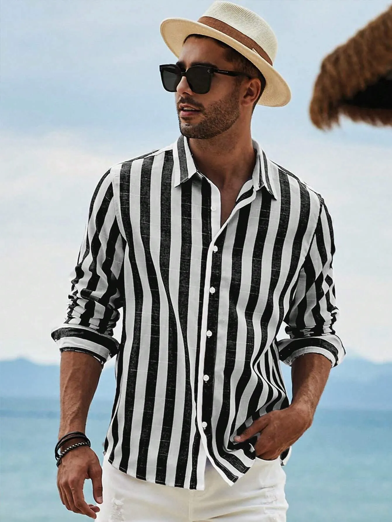 Men's Striped Linen Long-Sleeve Shirt – Classic Button-Up with a Relaxed Fit for Casual & Smart Styling