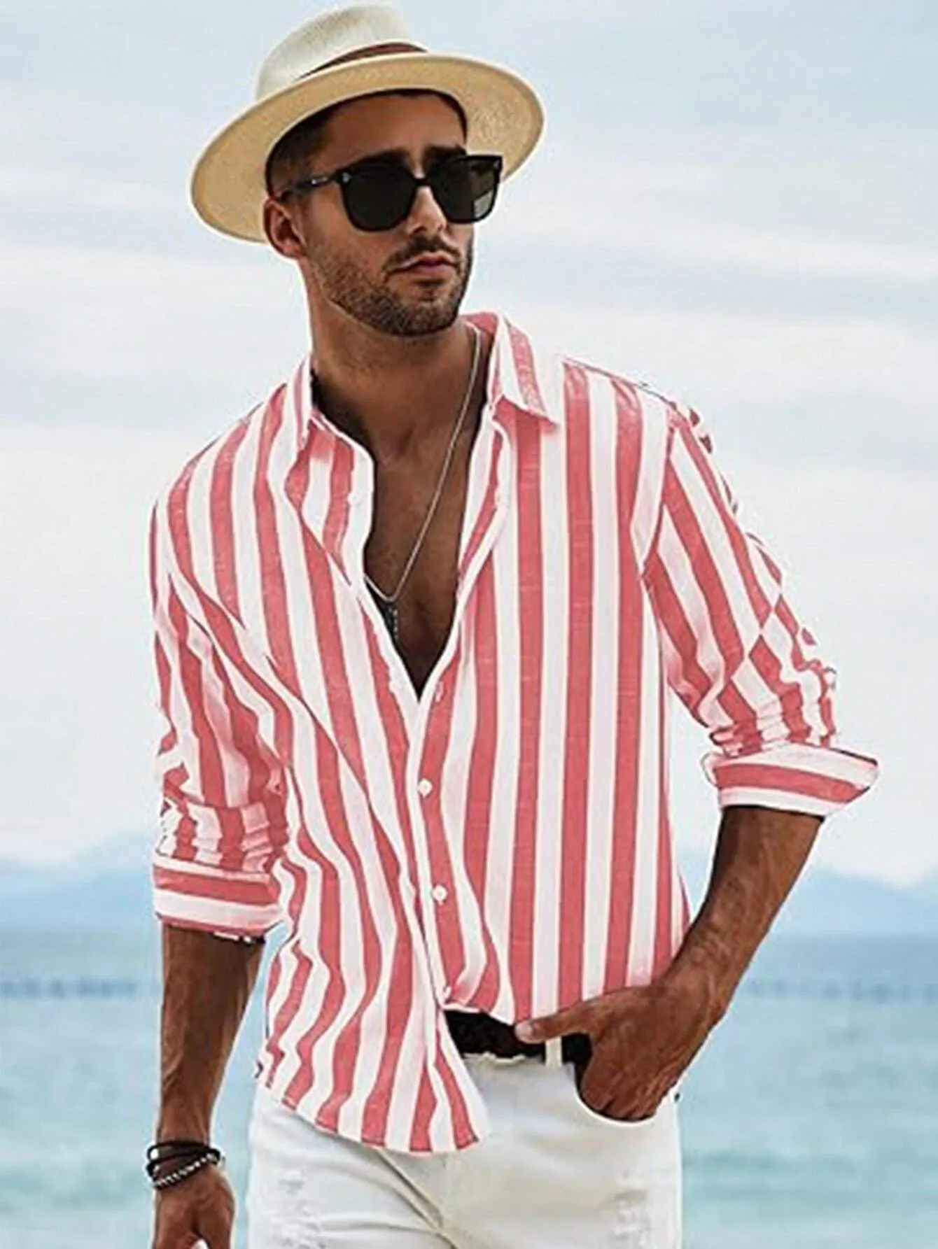 Men's Striped Linen Long-Sleeve Shirt – Classic Button-Up with a Relaxed Fit for Casual & Smart Styling