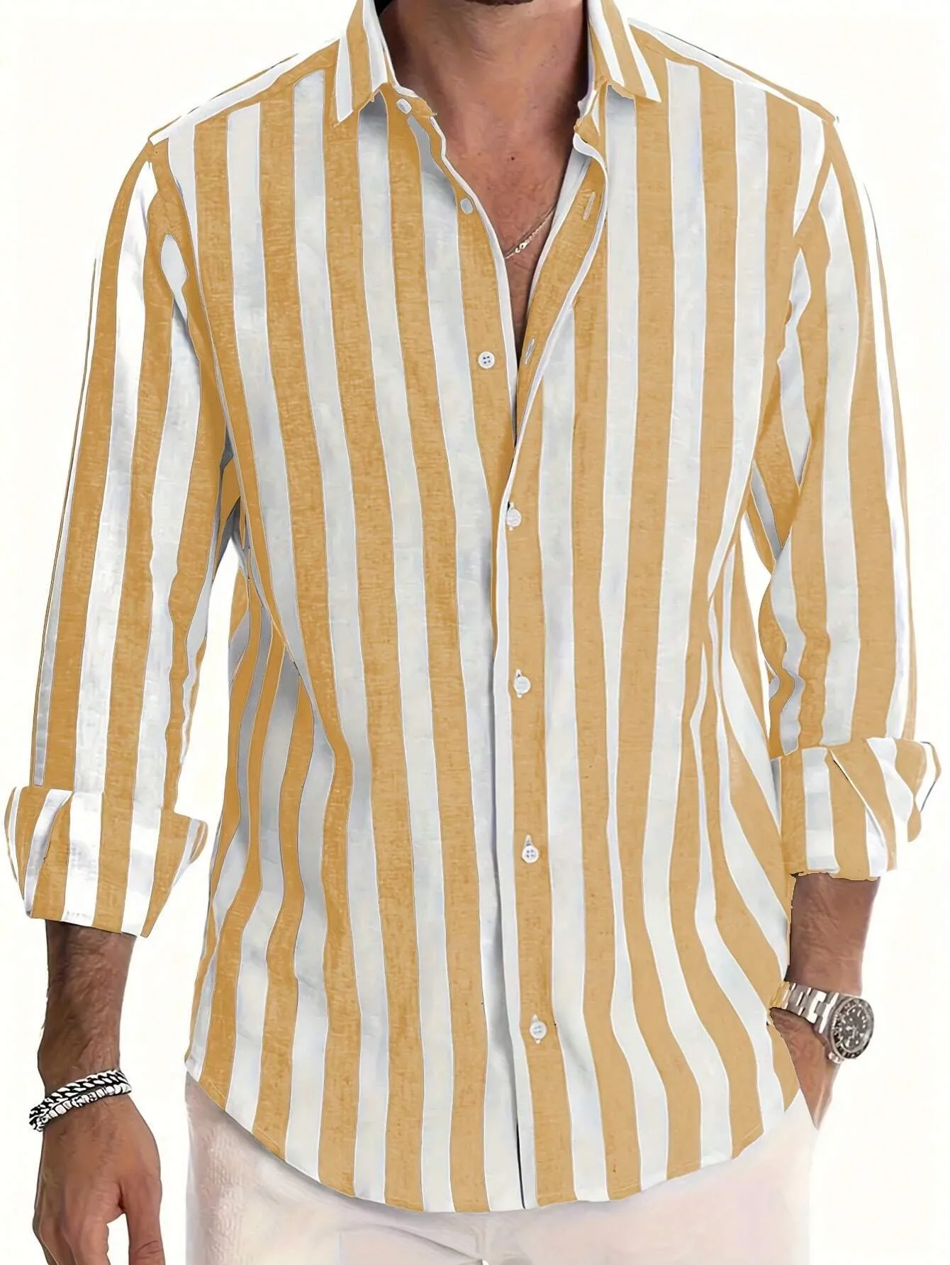 Men's Striped Linen Long-Sleeve Shirt – Classic Button-Up with a Relaxed Fit for Casual & Smart Styling