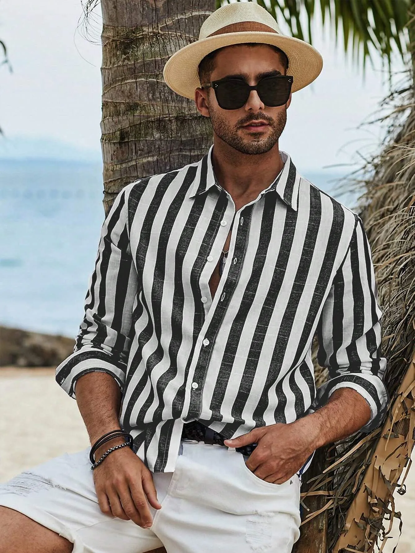 Men's Striped Linen Long-Sleeve Shirt – Classic Button-Up with a Relaxed Fit for Casual & Smart Styling