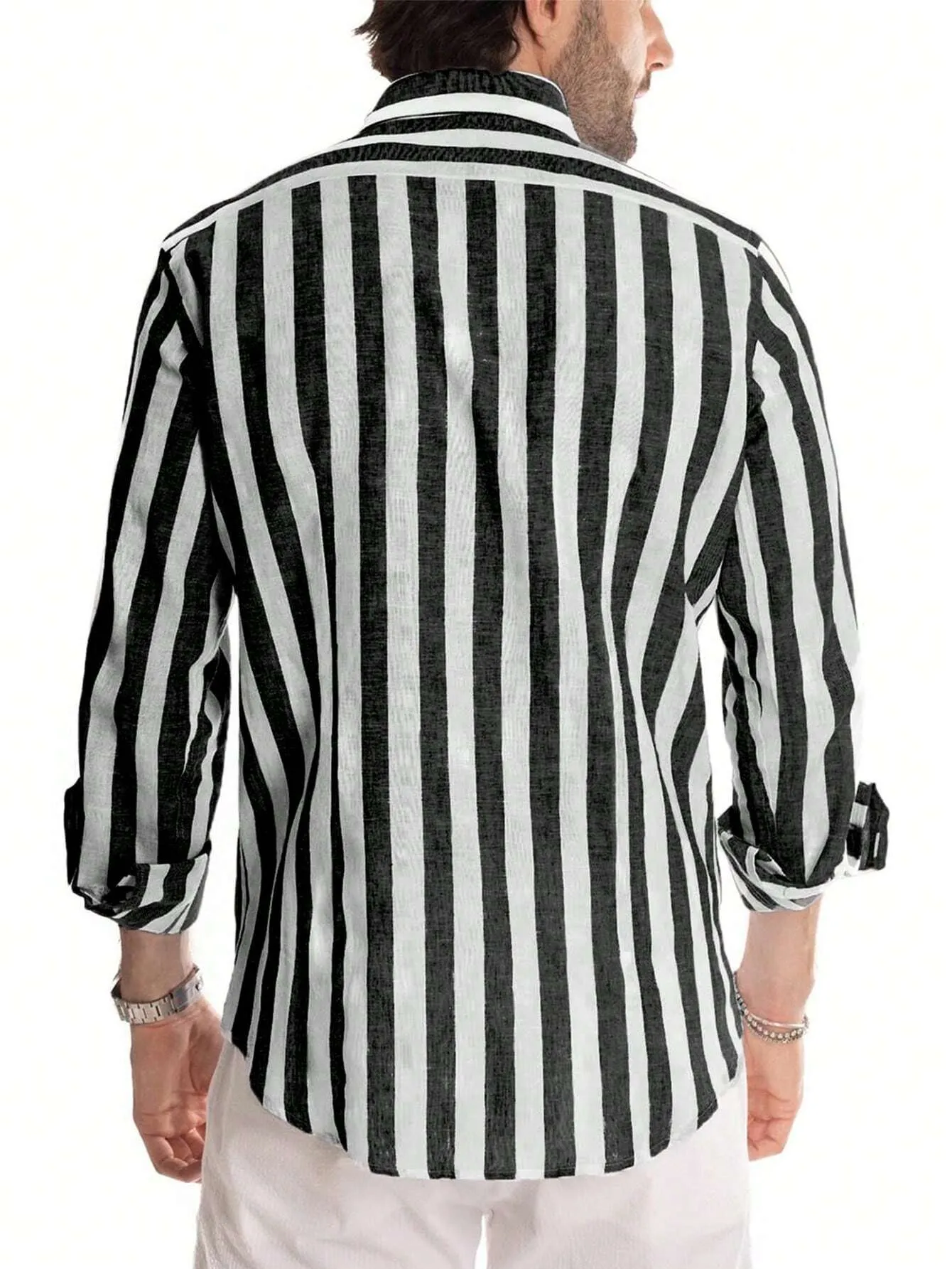 Men's Striped Linen Long-Sleeve Shirt – Classic Button-Up with a Relaxed Fit for Casual & Smart Styling