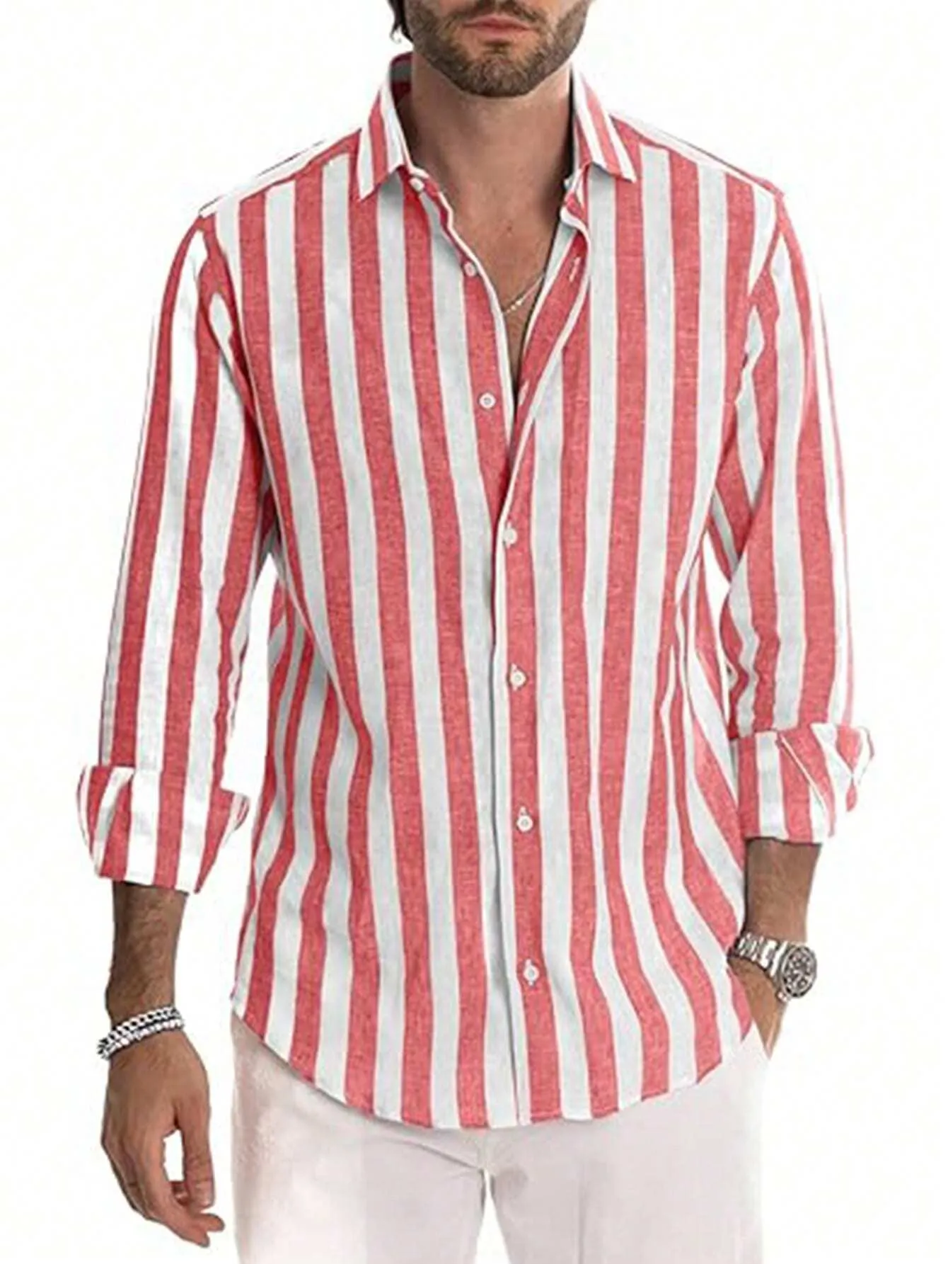 Men's Striped Linen Long-Sleeve Shirt – Classic Button-Up with a Relaxed Fit for Casual & Smart Styling