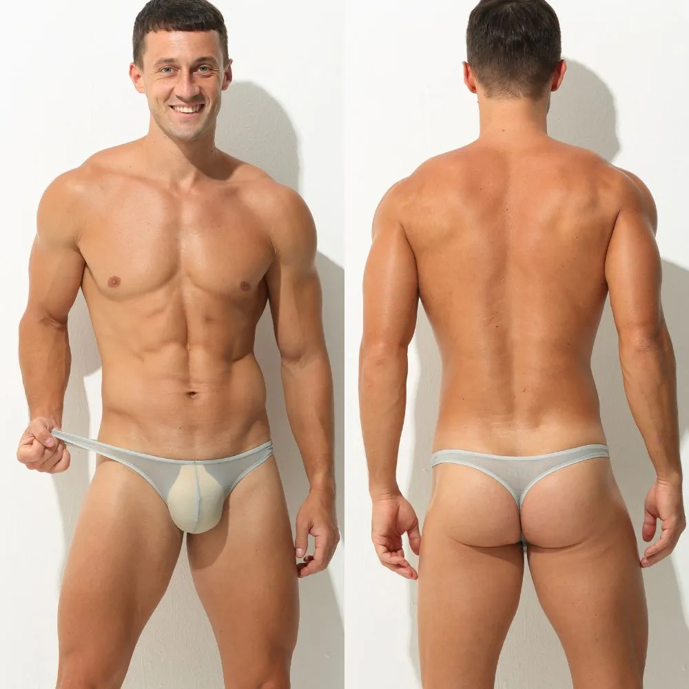 Men's Ultra Thin Mesh Ice Silk Thongs Up to Size XXL (5-Pack) JEWYEE 023RDK