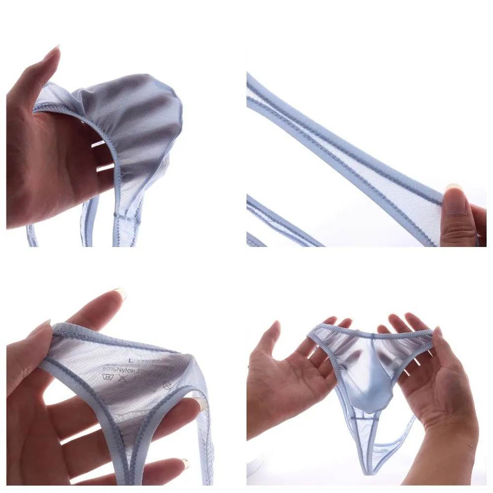 Men's Ultra Thin Mesh Ice Silk Thongs Up to Size XXL (5-Pack) JEWYEE 023RDK