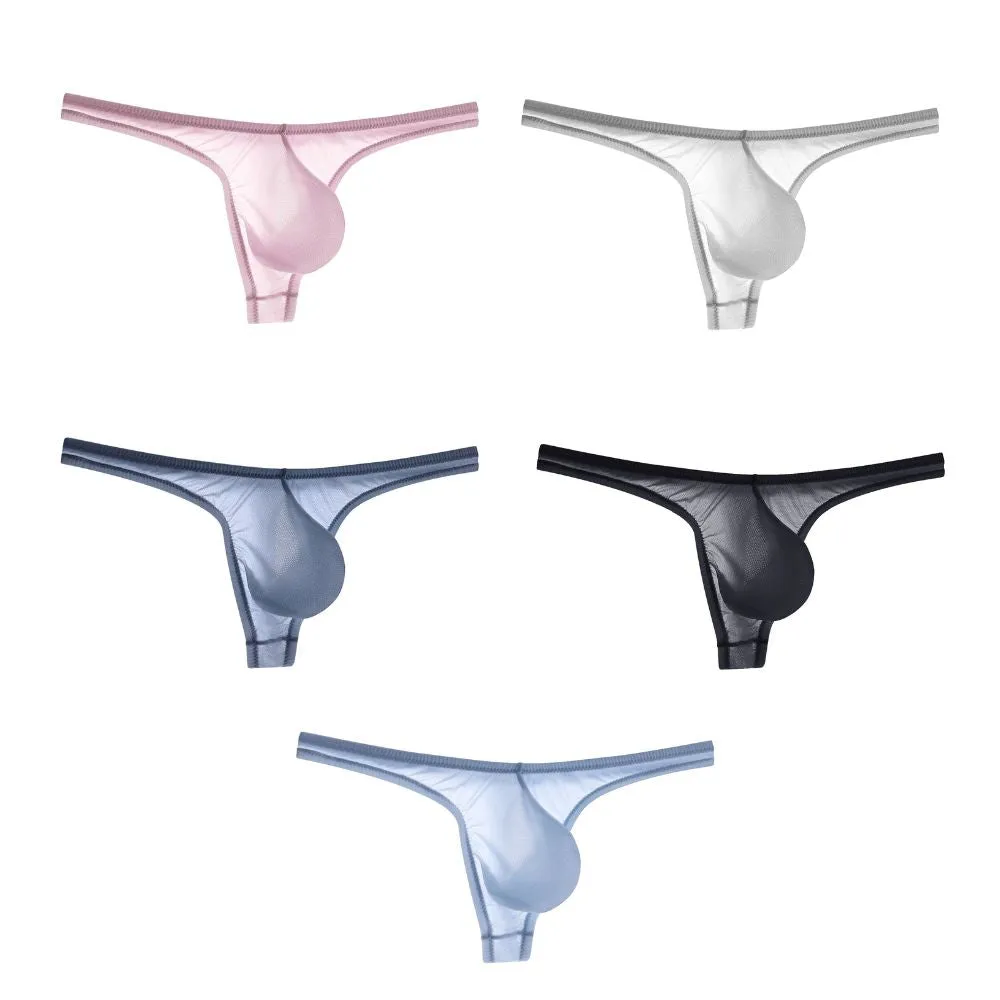 Men's Ultra Thin Mesh Ice Silk Thongs Up to Size XXL (5-Pack) JEWYEE 023RDK