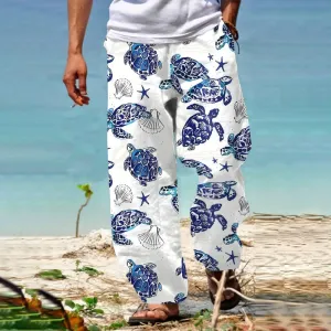 Men's Vibrant Turtles Print Drawstring Pants