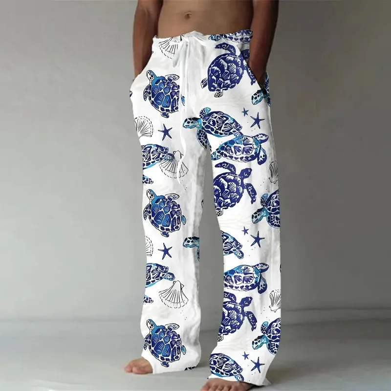 Men's Vibrant Turtles Print Drawstring Pants