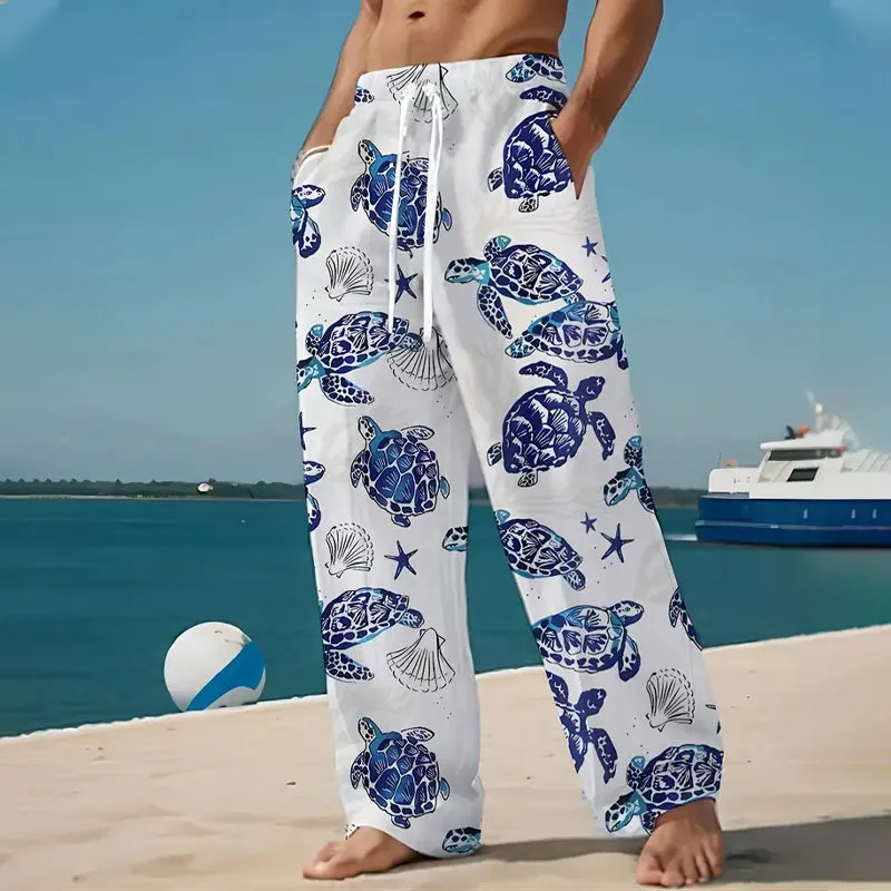 Men's Vibrant Turtles Print Drawstring Pants