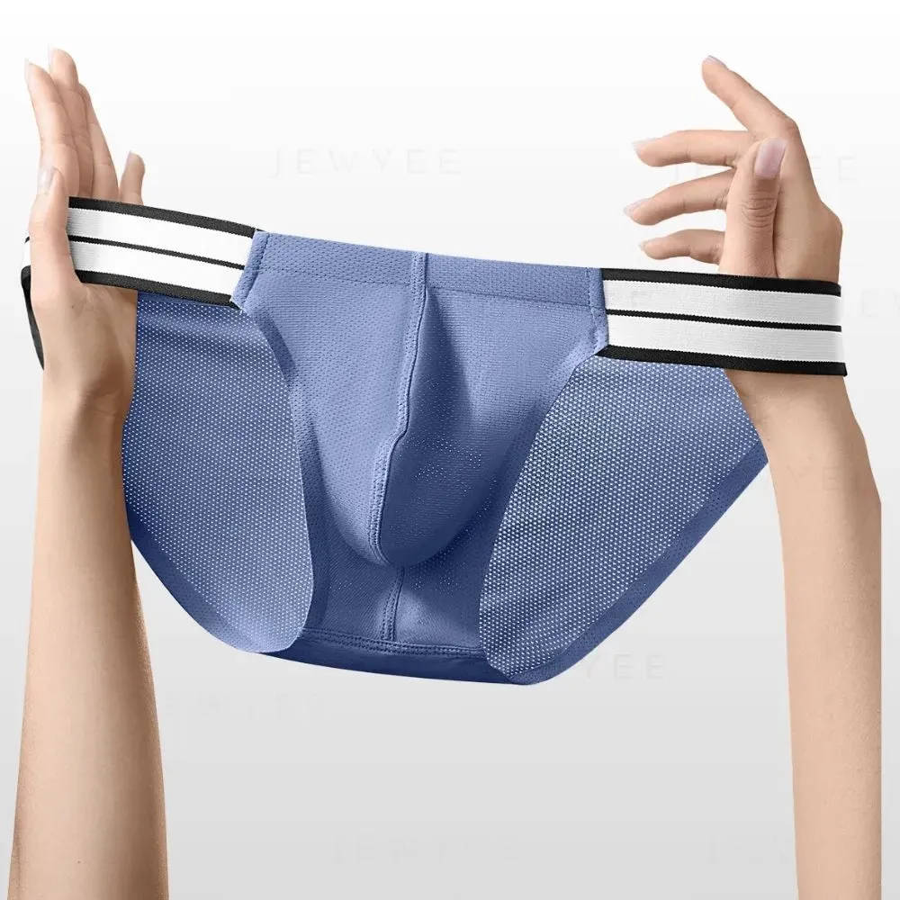 Men's Wide waistband Refreshing Mesh Ice Silk Briefs (4-Pack) JEWYEE XG001