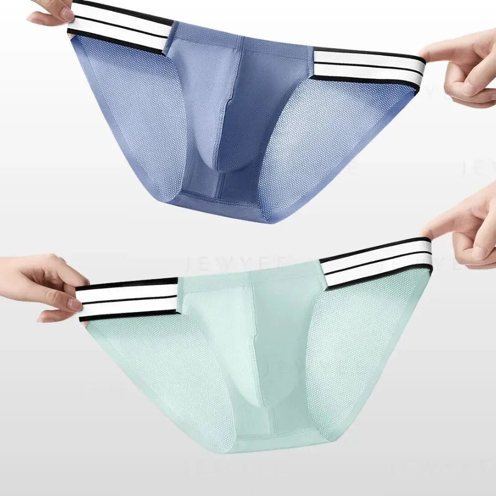 Men's Wide waistband Refreshing Mesh Ice Silk Briefs (4-Pack) JEWYEE XG001