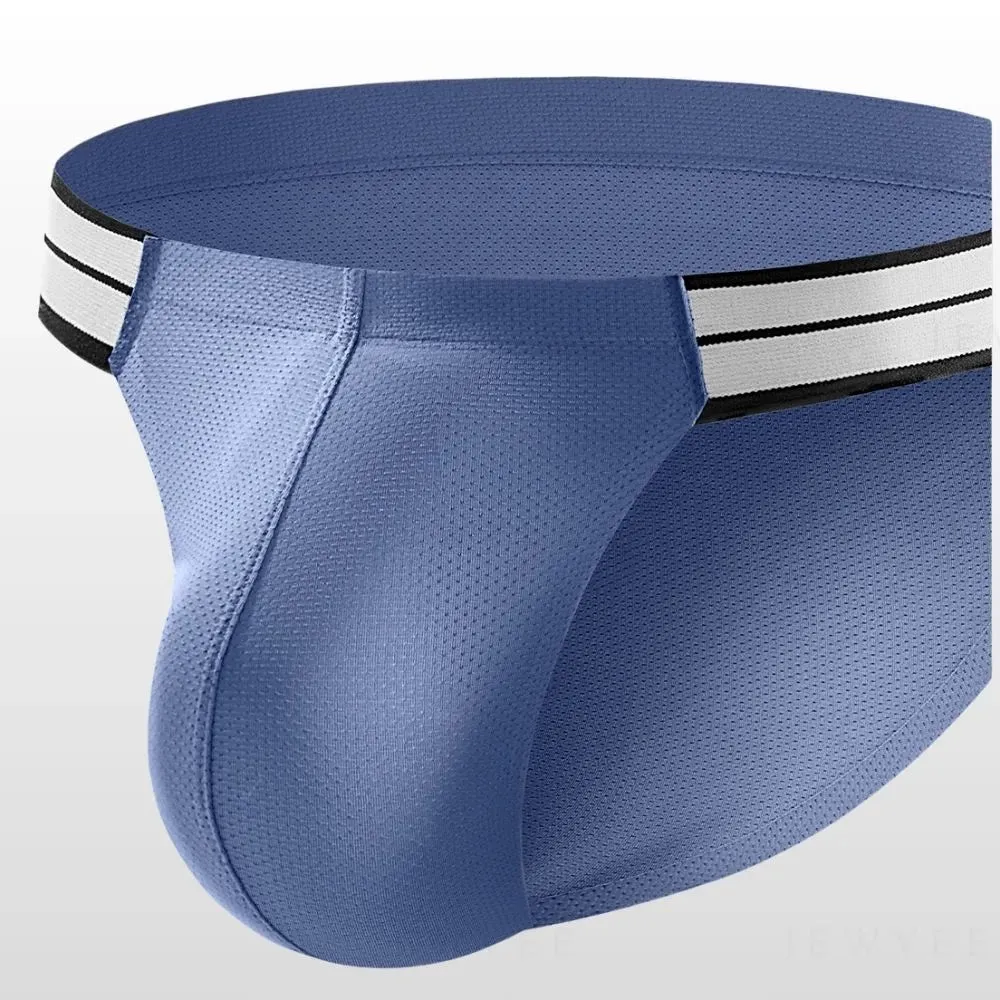 Men's Wide waistband Refreshing Mesh Ice Silk Briefs (4-Pack) JEWYEE XG001