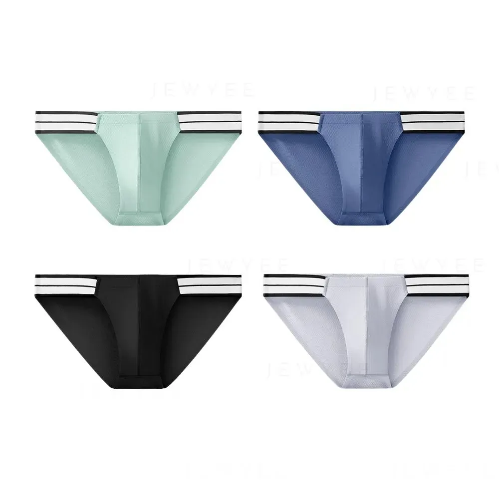 Men's Wide waistband Refreshing Mesh Ice Silk Briefs (4-Pack) JEWYEE XG001