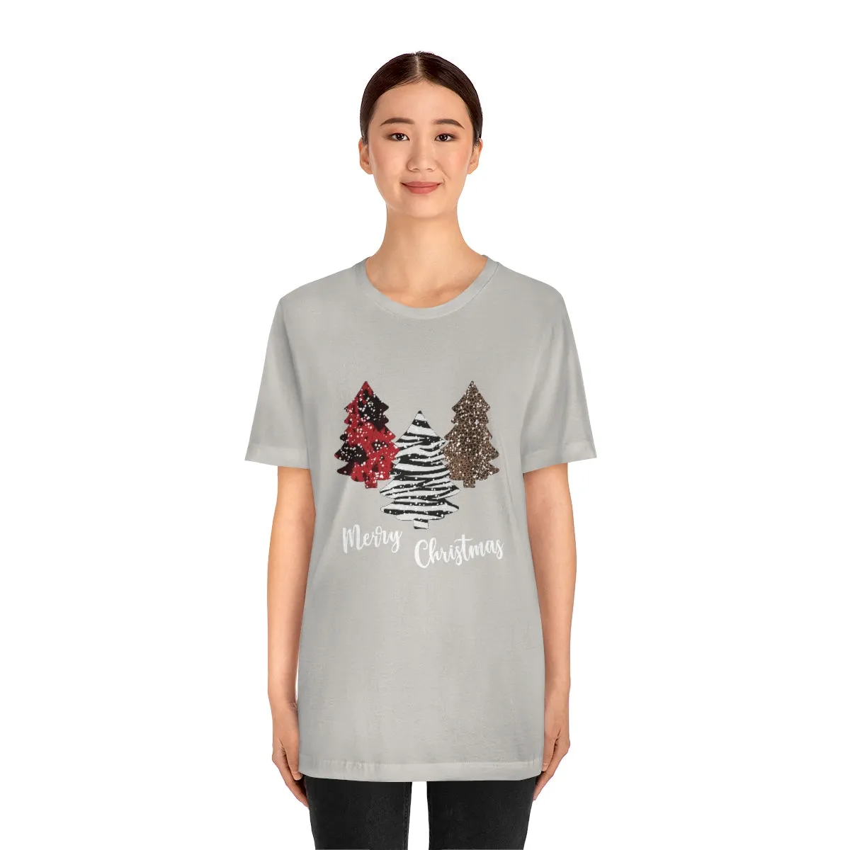 Merry Christmas with trees and snow-Unisex Jersey Short Sleeve Tee