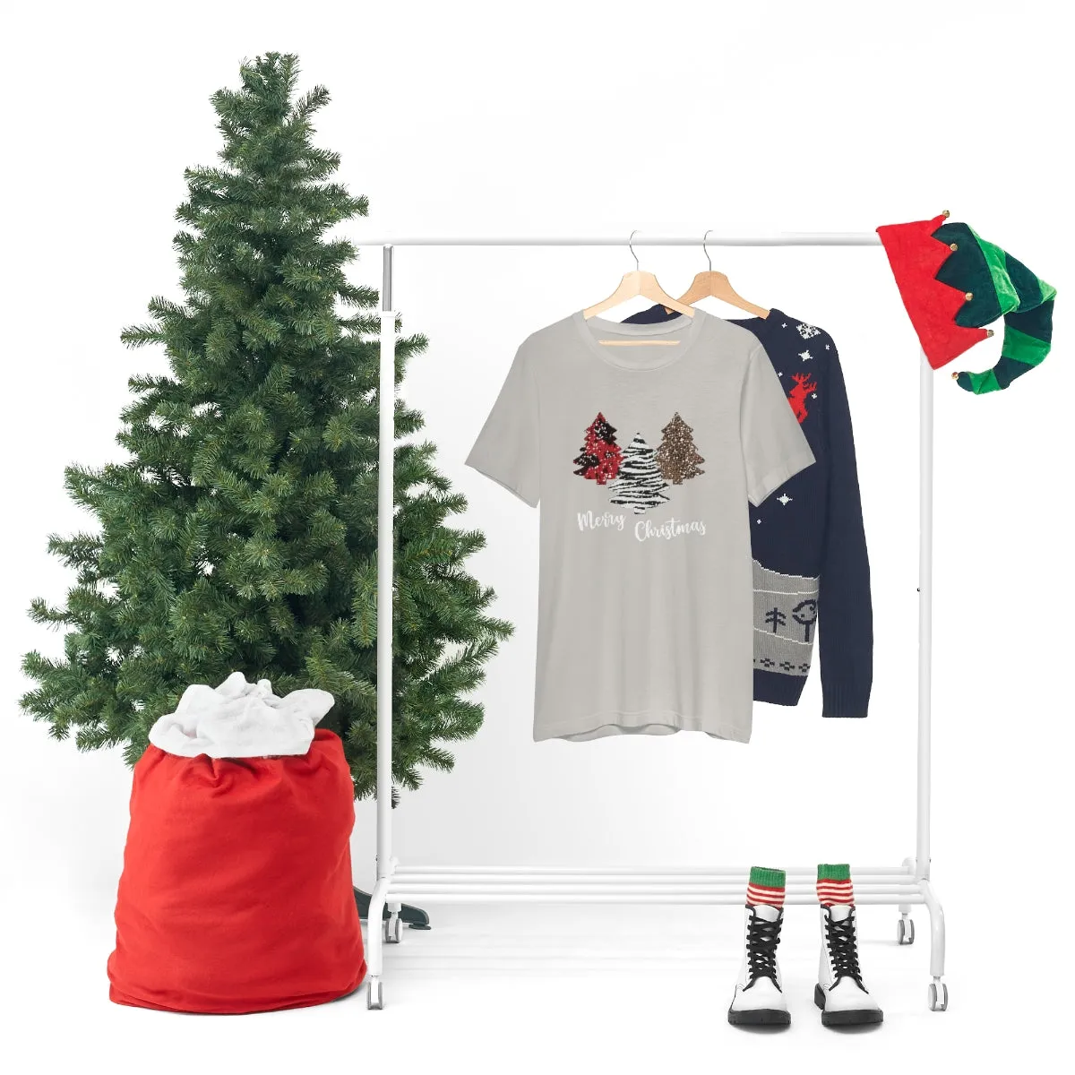 Merry Christmas with trees and snow-Unisex Jersey Short Sleeve Tee