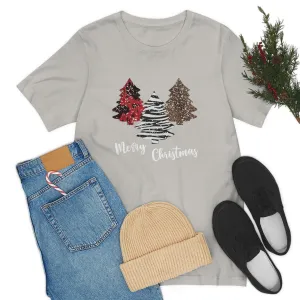 Merry Christmas with trees and snow-Unisex Jersey Short Sleeve Tee