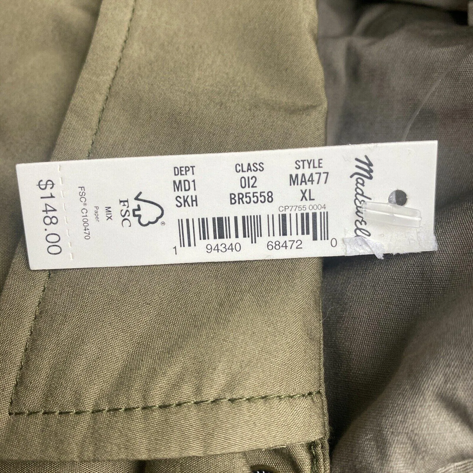 NWT Madewell Men’s Core Shirt Jacket, Solid Safari Khaki Size XL - Like New