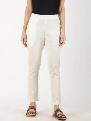 Off White Cotton Flax Straight Pant with Side Pocket