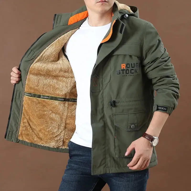 Outdoor Assault Suit Winter Plush Thick Men's Coat Windproof Waterproof Mountaineering Suit Men's Large Multi Pocket Work Jacket