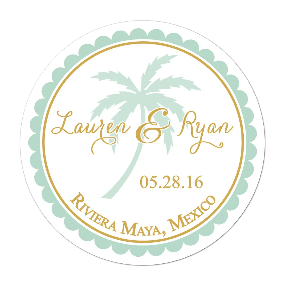Palm Tree Personalized Wedding Favor Sticker