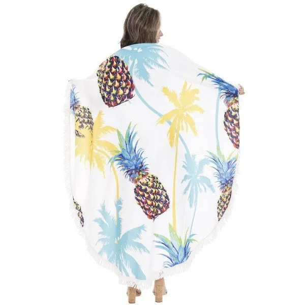 Palm Tree Pineapple Round Beach / Pool Fringe Towel