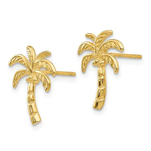Palm Tree Stud Earrings (14K)