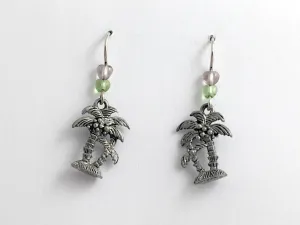 Pewter & Sterling silver palm tree dangle earring-island -tropic, palms, beach