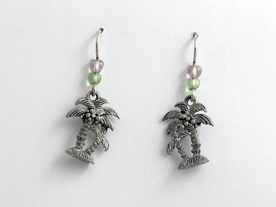 Pewter & Sterling silver palm tree dangle earring-island -tropic, palms, beach