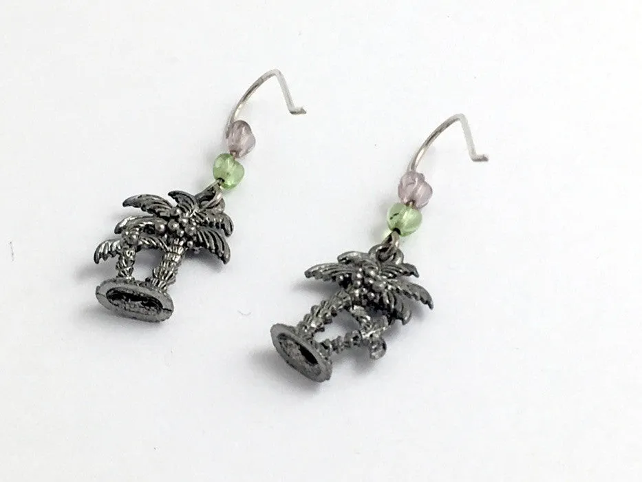 Pewter & Sterling silver palm tree dangle earring-island -tropic, palms, beach