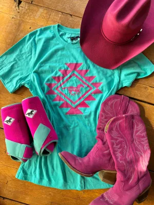Pink Distressed Aztec Graphic Tee - Assorted Shirt Colors