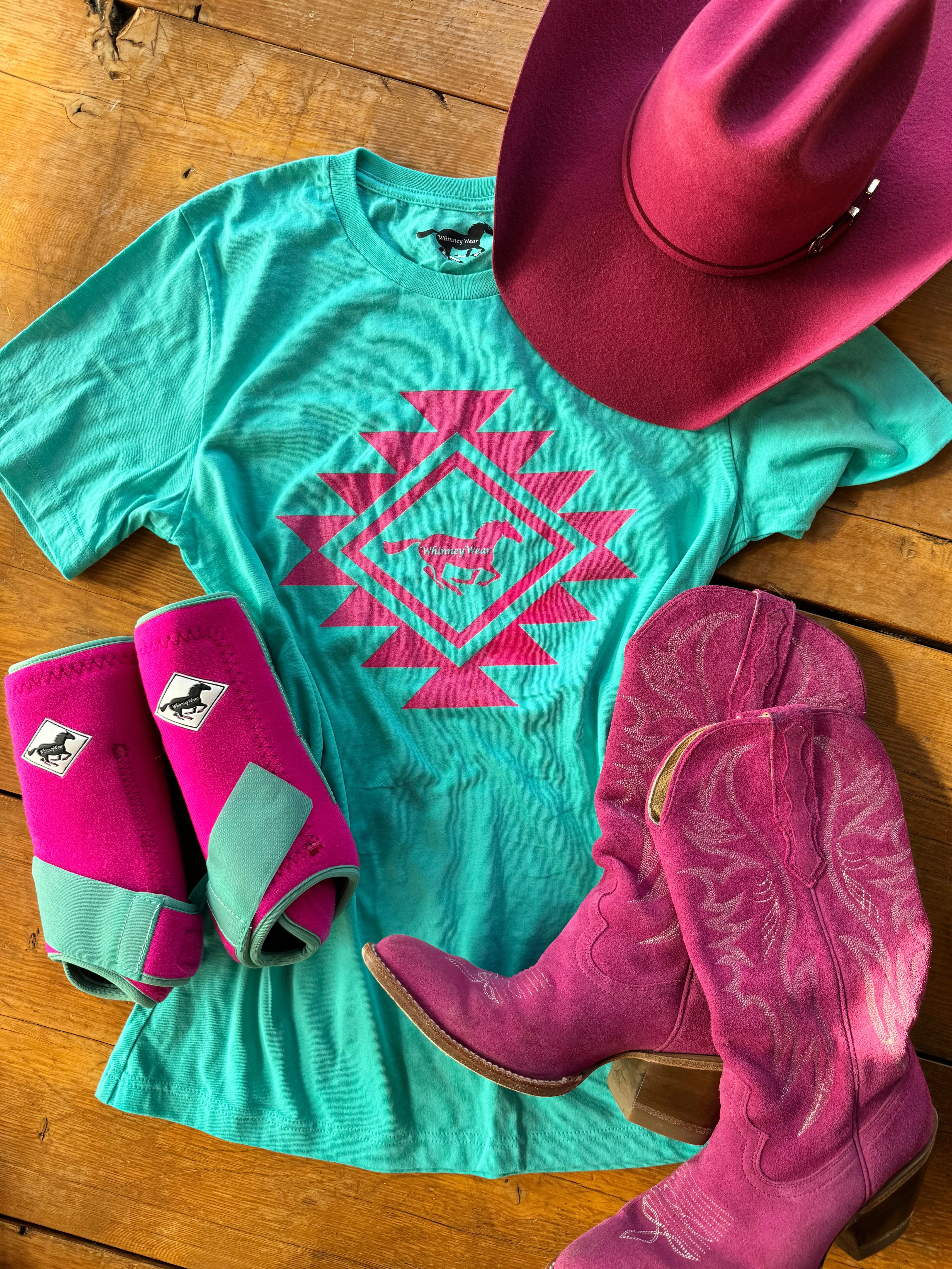 Pink Distressed Aztec Graphic Tee - Assorted Shirt Colors