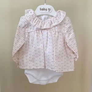 Pink Leaf Print Cotton Blouse Bodysuit